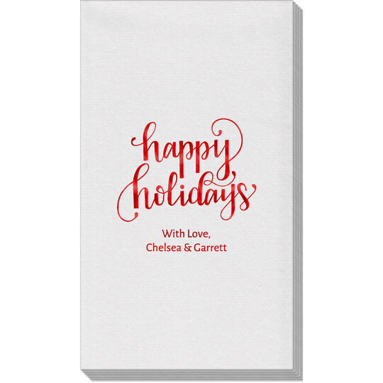 Hand Lettered Happy Holidays Linen Like Guest Towels